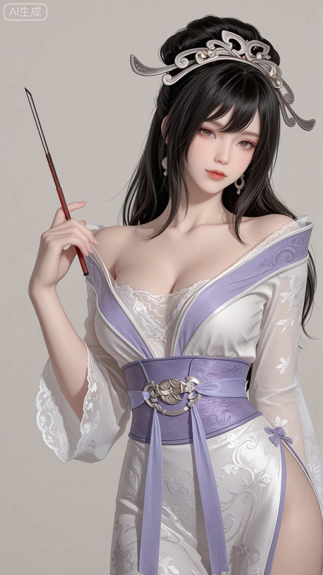 HL clothes, white shirt, solo, exquisite skin, cowboy_shot, looking at viewer, even illumination, very awa, simple background,