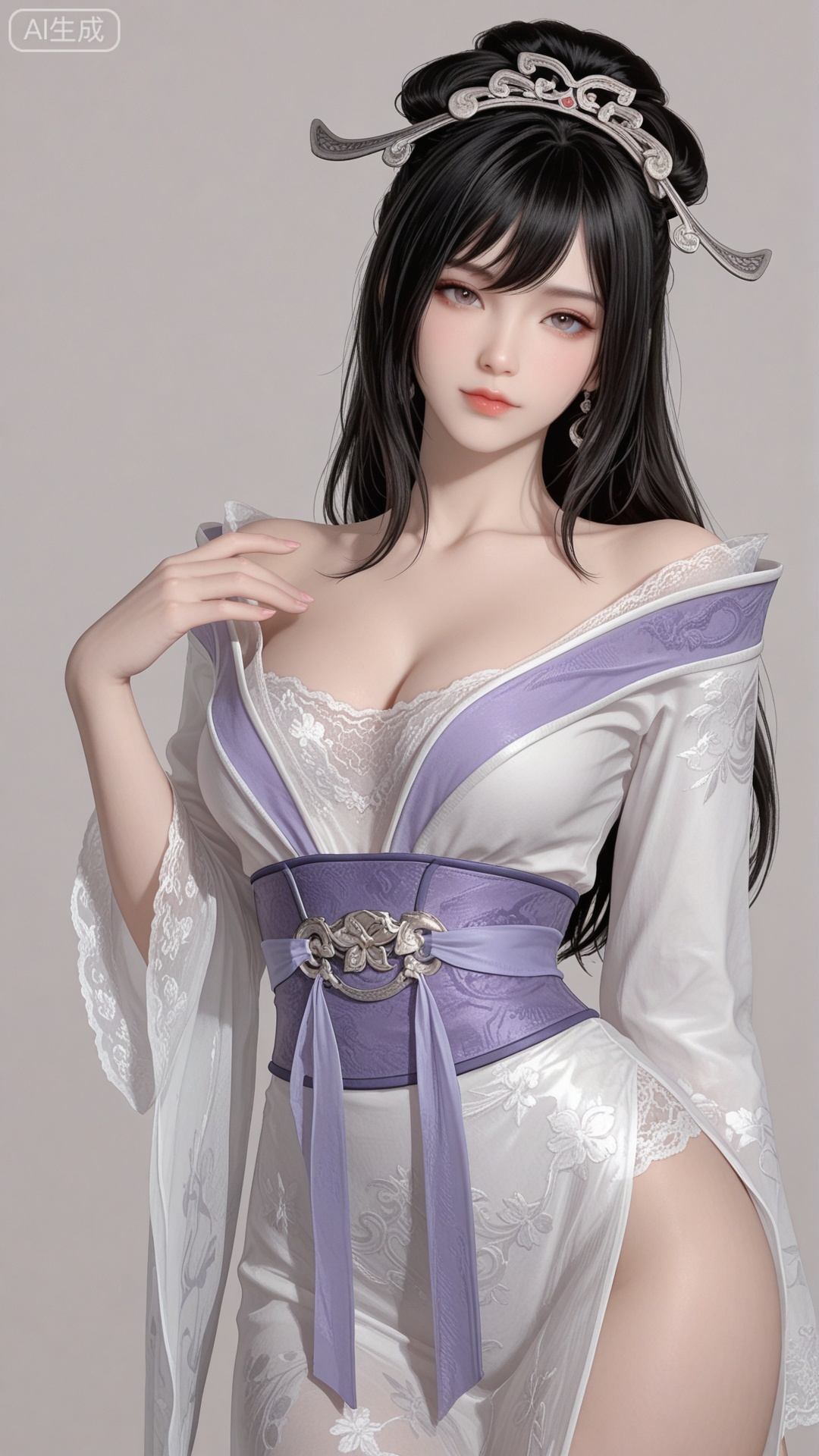 HL clothes, white shirt, solo, exquisite skin, cowboy_shot, looking at viewer, even illumination, very awa, simple background,