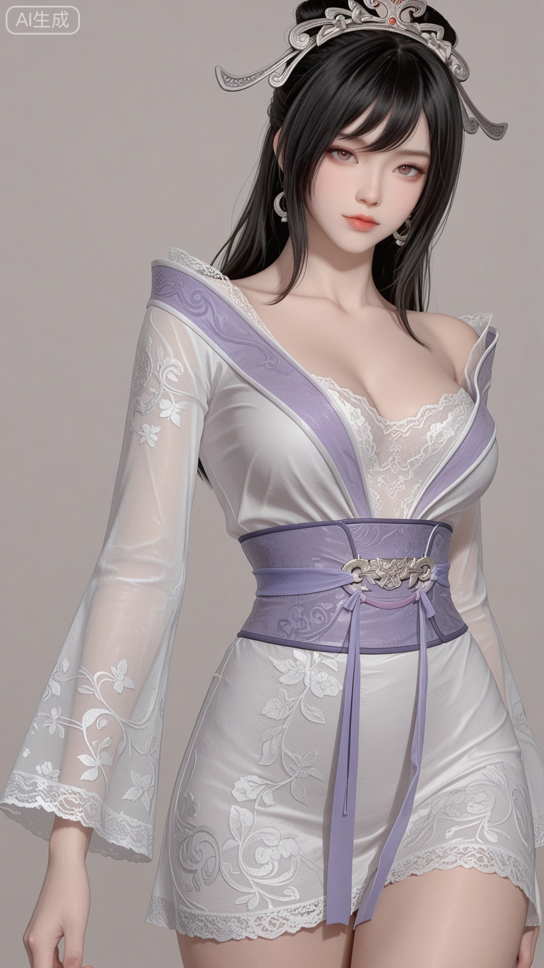 HL clothes, white shirt, solo, exquisite skin, cowboy_shot, looking at viewer, even illumination, very awa, simple background,