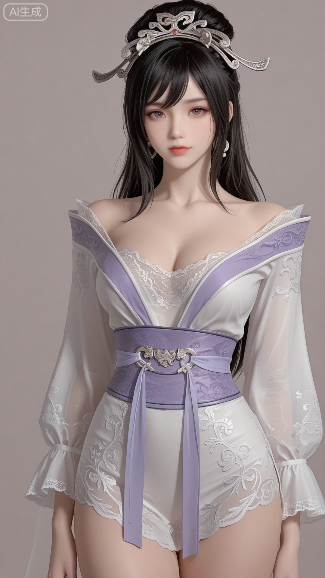 HL clothes, white shirt, solo, exquisite skin, cowboy_shot, looking at viewer, even illumination, very awa, simple background,