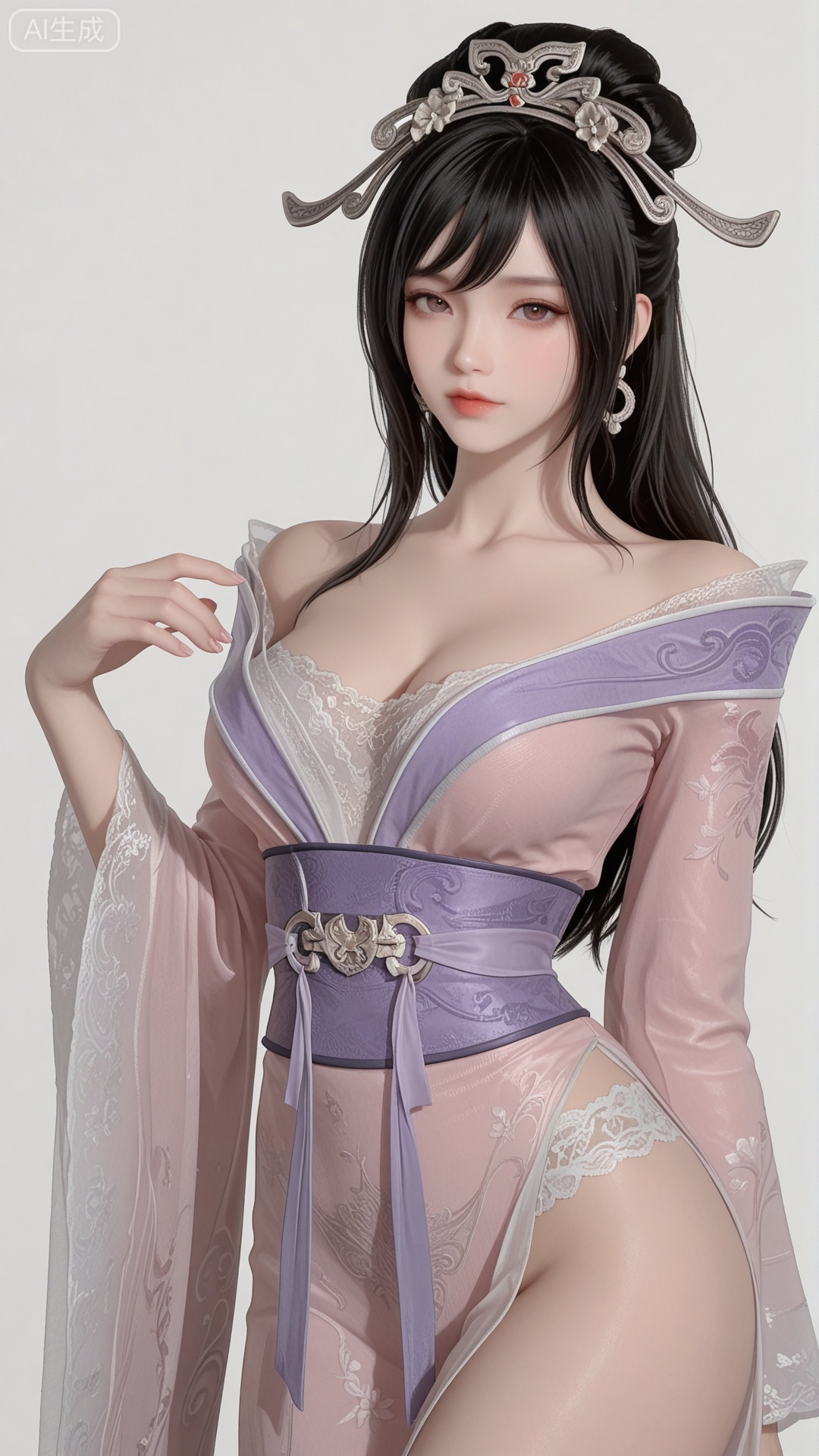 HL clothes, solo, exquisite skin, cowboy_shot, looking at viewer, even illumination, very awa, simple background,