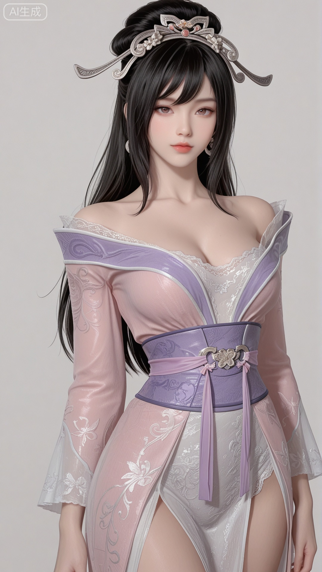 HL clothes, solo, exquisite skin, cowboy_shot, looking at viewer, even illumination, very awa, simple background,