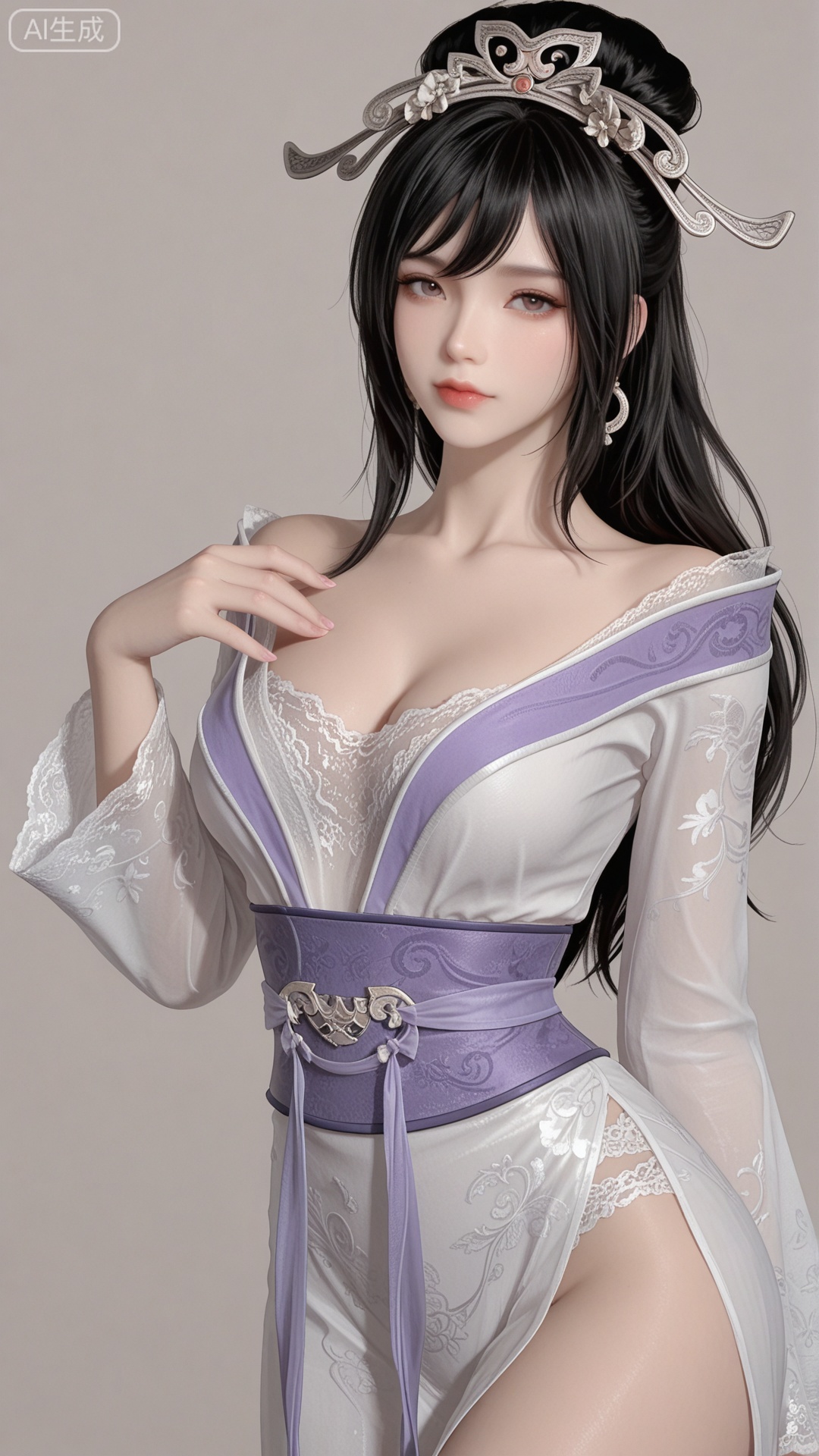 HL clothes, white shirt, solo, exquisite skin, cowboy_shot, looking at viewer, even illumination, very awa, simple background,