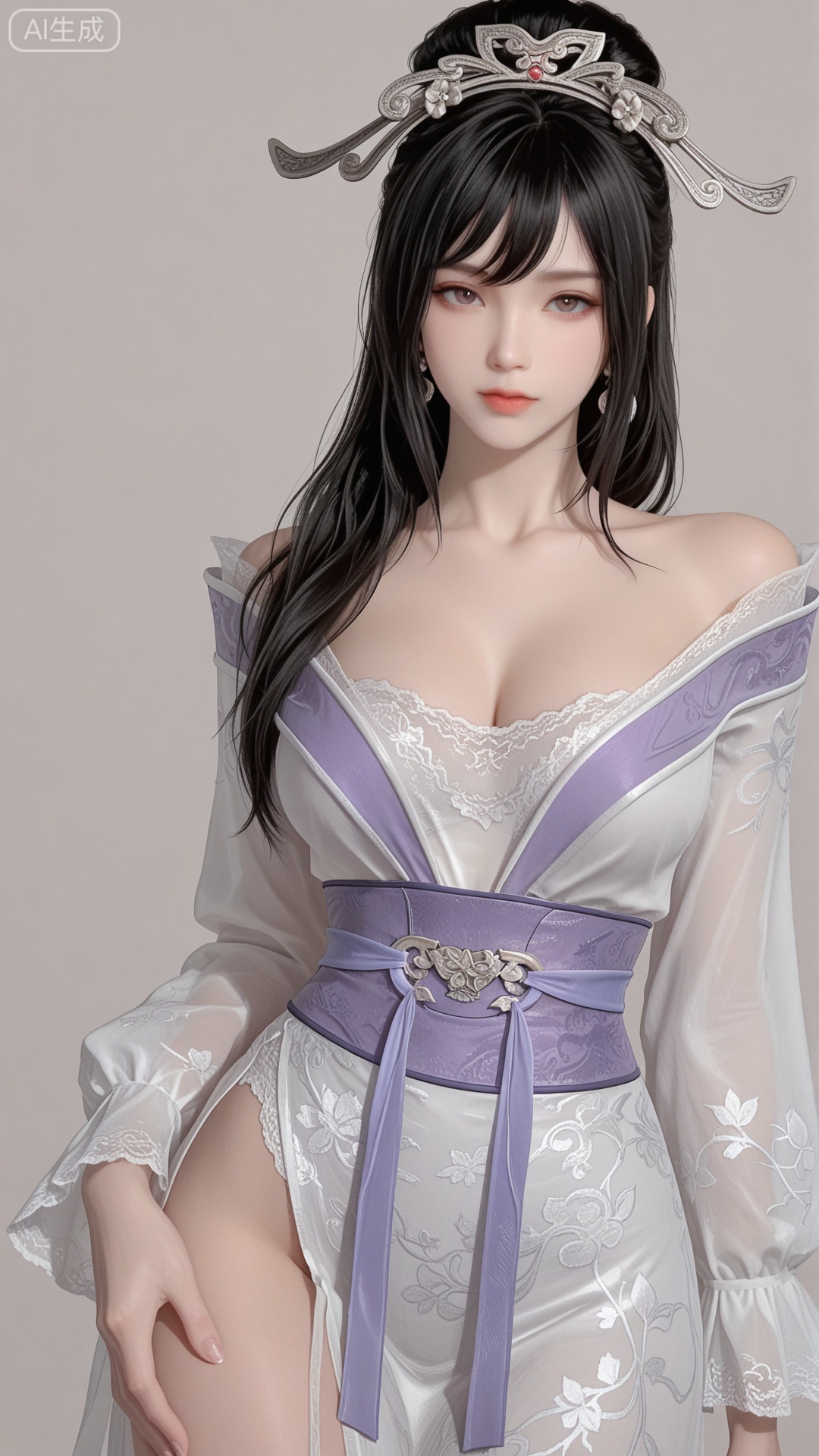 HL clothes, white shirt, solo, exquisite skin, cowboy_shot, looking at viewer, even illumination, very awa, simple background,