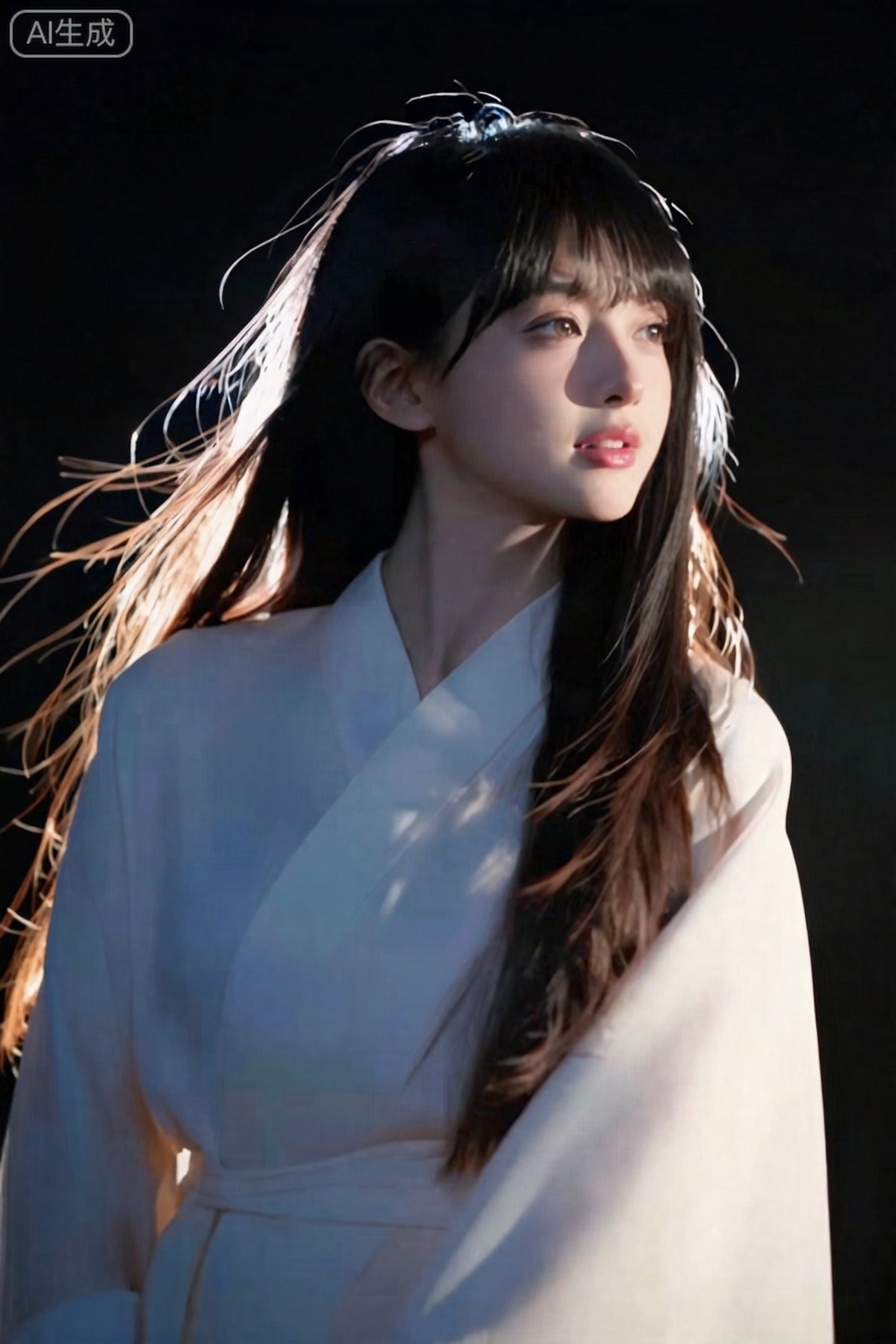 光影写真,一位女性身着白色服饰,发丝随风飘动,光影营造出富有氛围感的画面,风格温柔且具艺术感。
。,月月