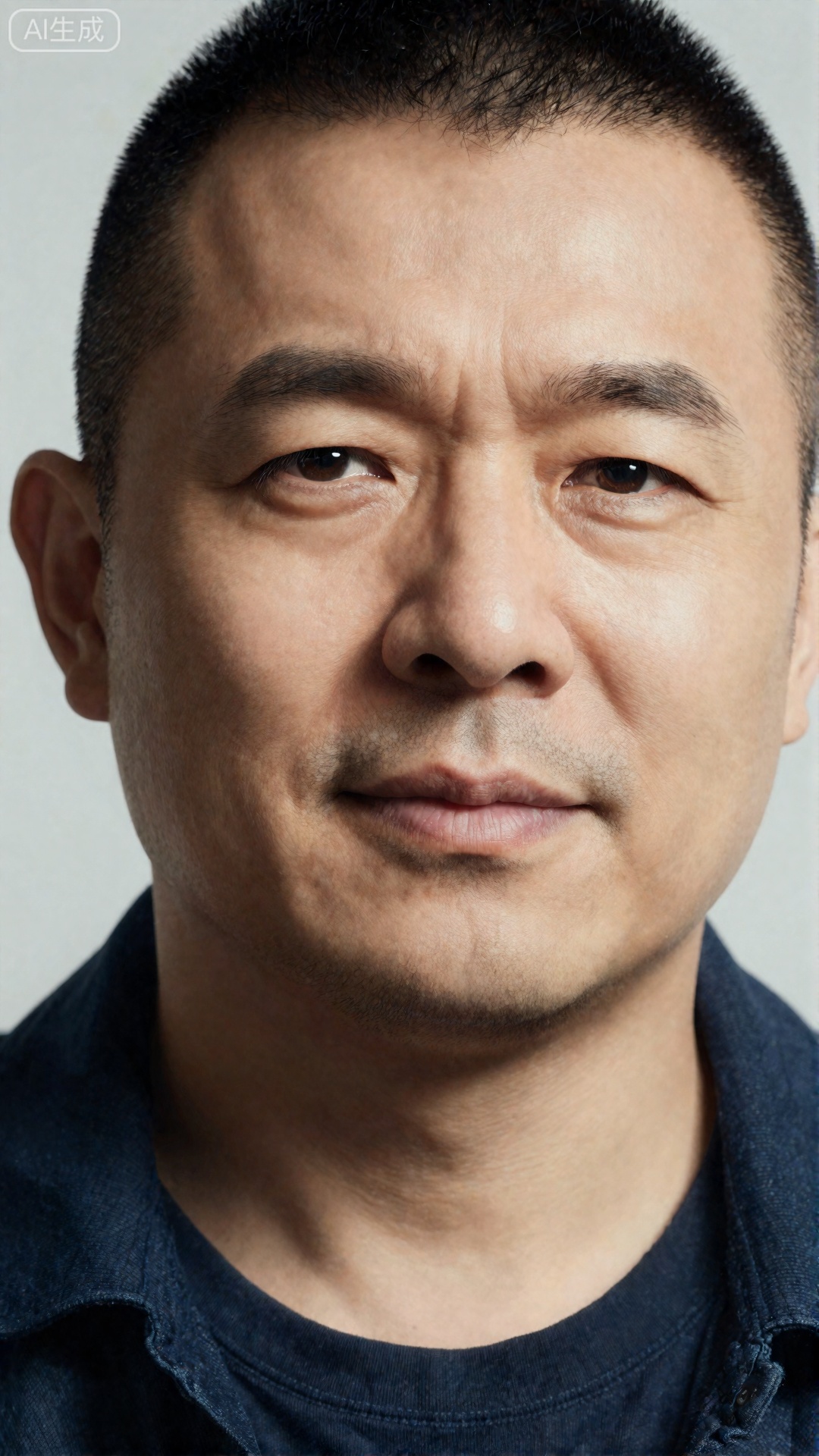 一个中年男人,有一张硬朗、阳刚的脸和整洁的短发,nsjs,