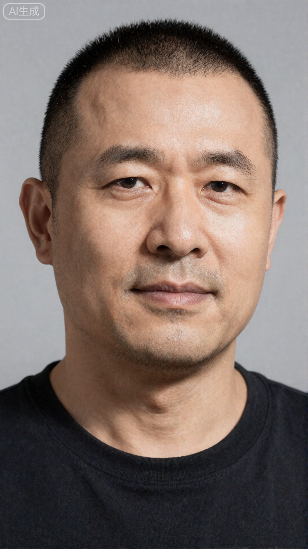 一个中年男人,有一张硬朗、阳刚的脸和整洁的短发,nsjs,