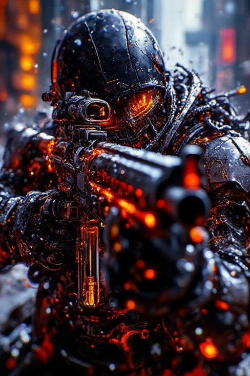 futuristic anime soldier aiming a high-tech rifle,  extreme close-up,  mechanical details on Tensor.Art