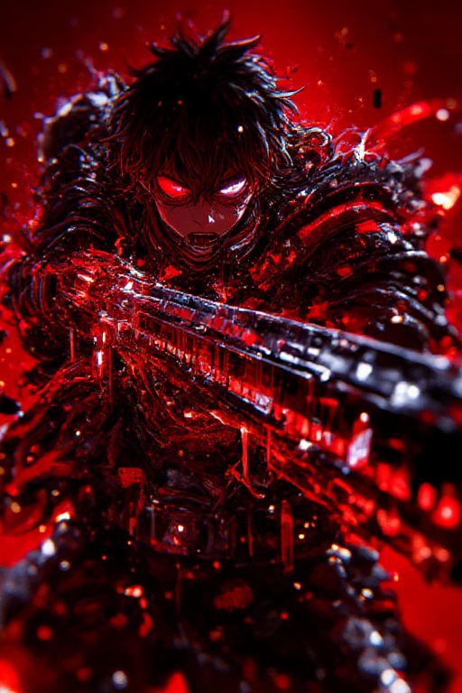 anime cyber berserker,  red neon energy,  glowing symbols on weapon on Tensor.Art