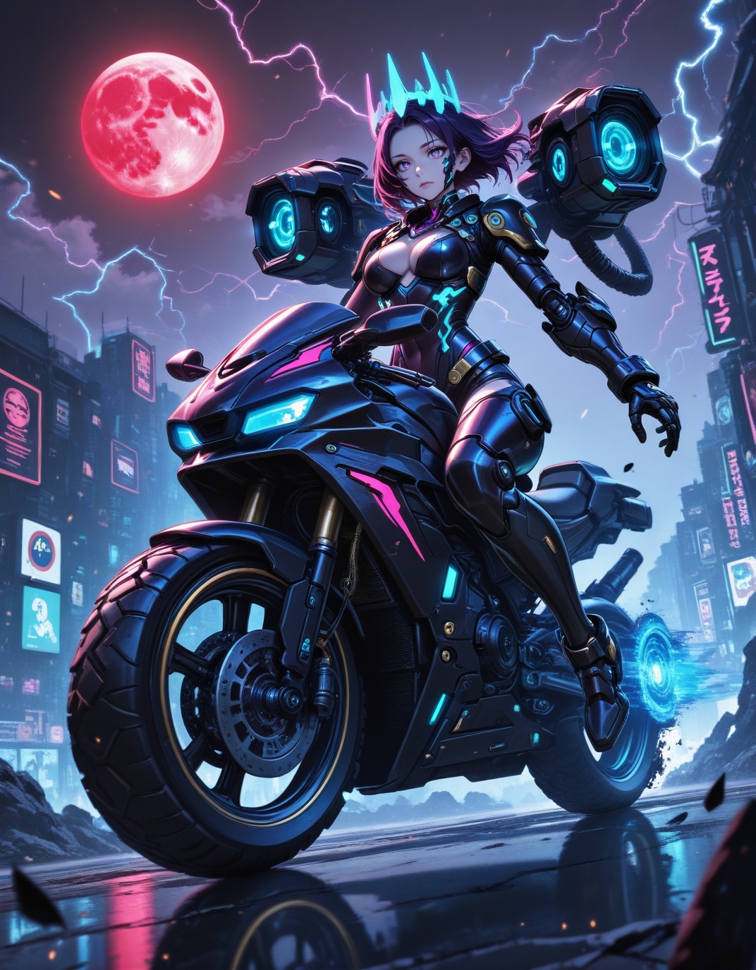 STYLE FUSION: anime×cyberpunk×dark fantasy×gothic mecha×surreal,  hyperreal CGI detail,  glitch & chromatic aberration on...
