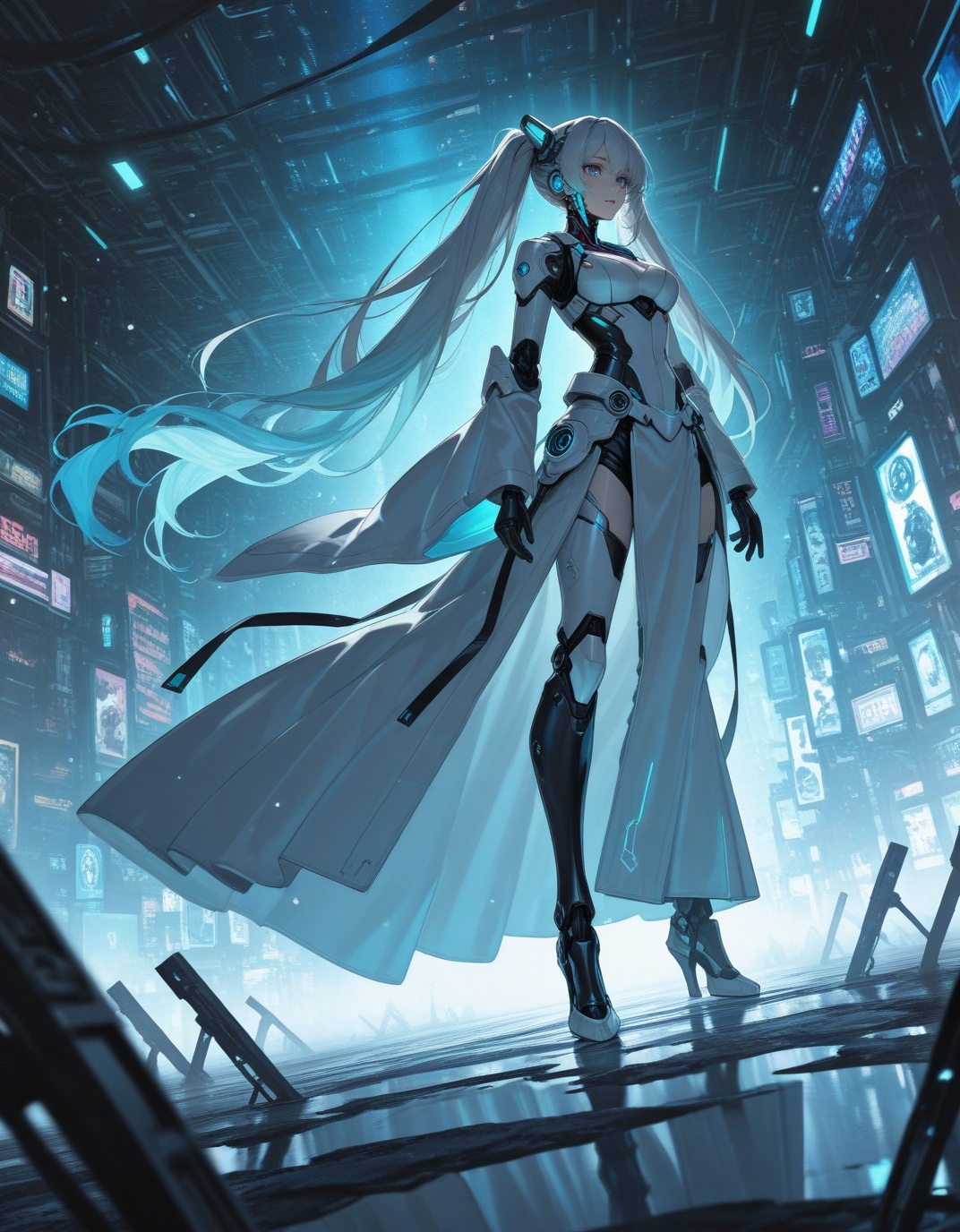 STYLE: anime×cyberpunk×surreal×art deco×mecha,  minimalist flat color + watercolor softness,  pastel×neon harmony on Tenso...