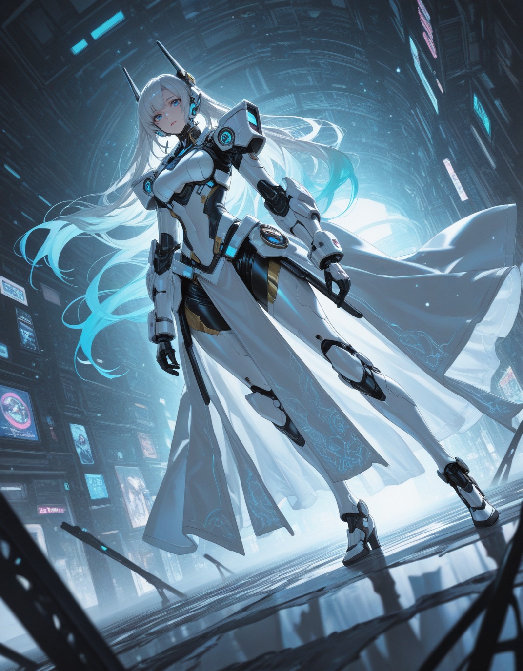STYLE: anime×cyberpunk×surreal×art deco×mecha,  minimalist flat color + watercolor softness,  pastel×neon harmony on Tenso...