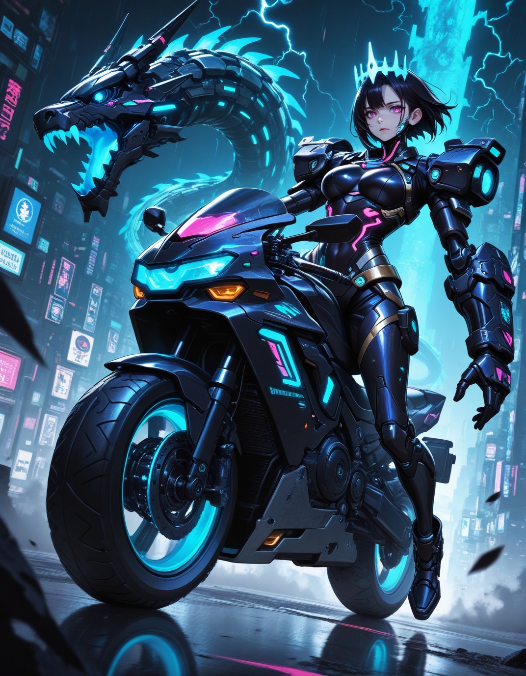 STYLE FUSION: anime×cyberpunk×dark fantasy×gothic mecha×surreal,  hyperreal CGI detail,  glitch & chromatic aberration on...