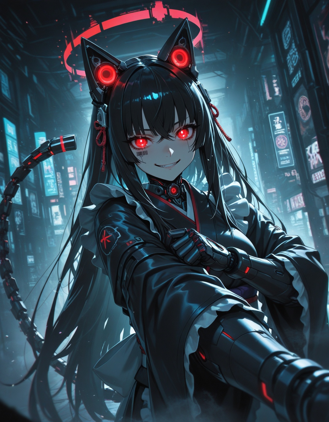 STYLE: anime×cyberpunk×dark fantasy×surreal×mecha,  glitch art,  chromatic aberration on Tensor.Art