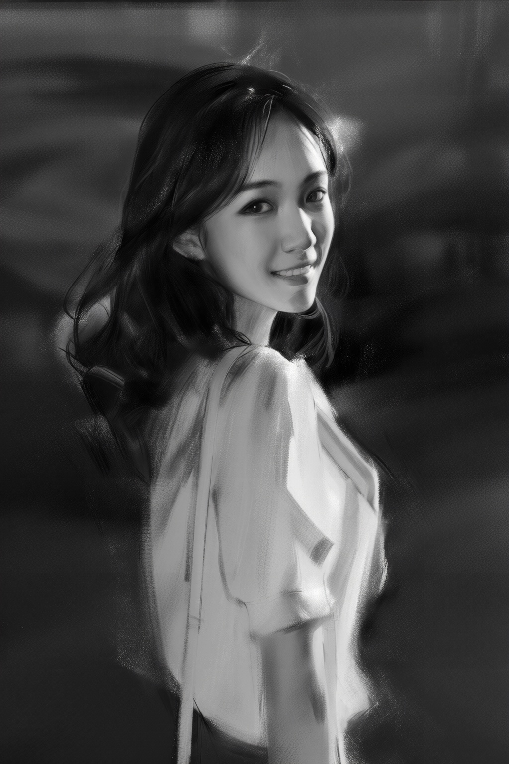 yizhengke3q illustration. A young Asian woman,  shown in side profile,  has long on Tensor.Art