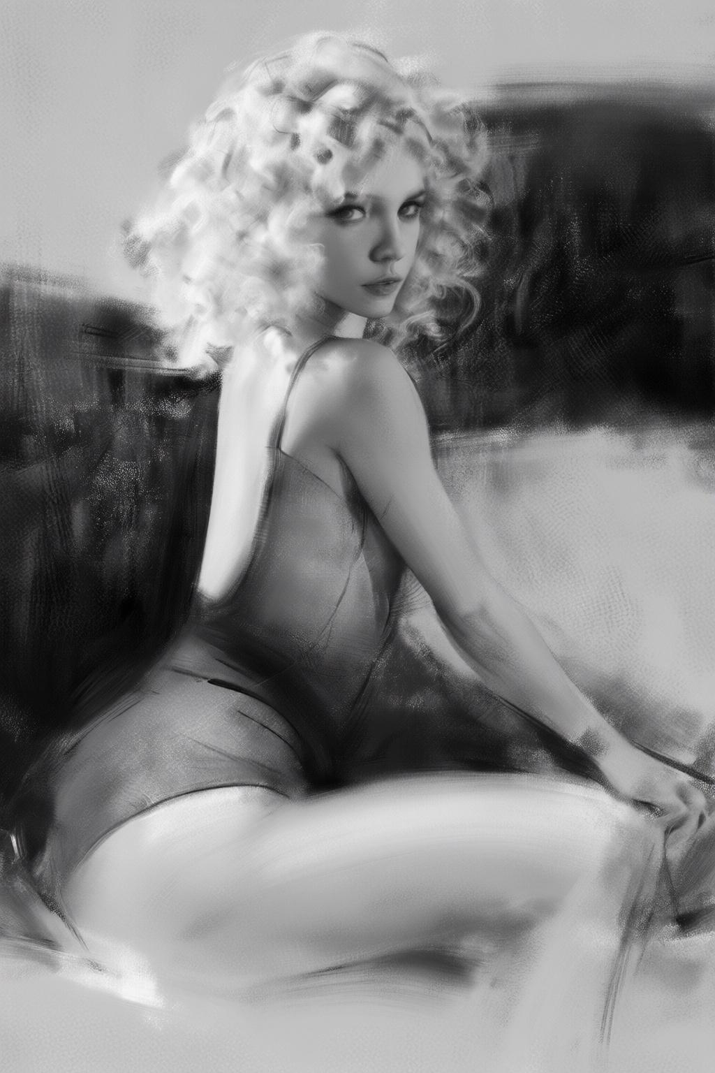 yizhengke3q illustration. A young Swedish woman,  shown in side profile,  with curly on Tensor.Art
