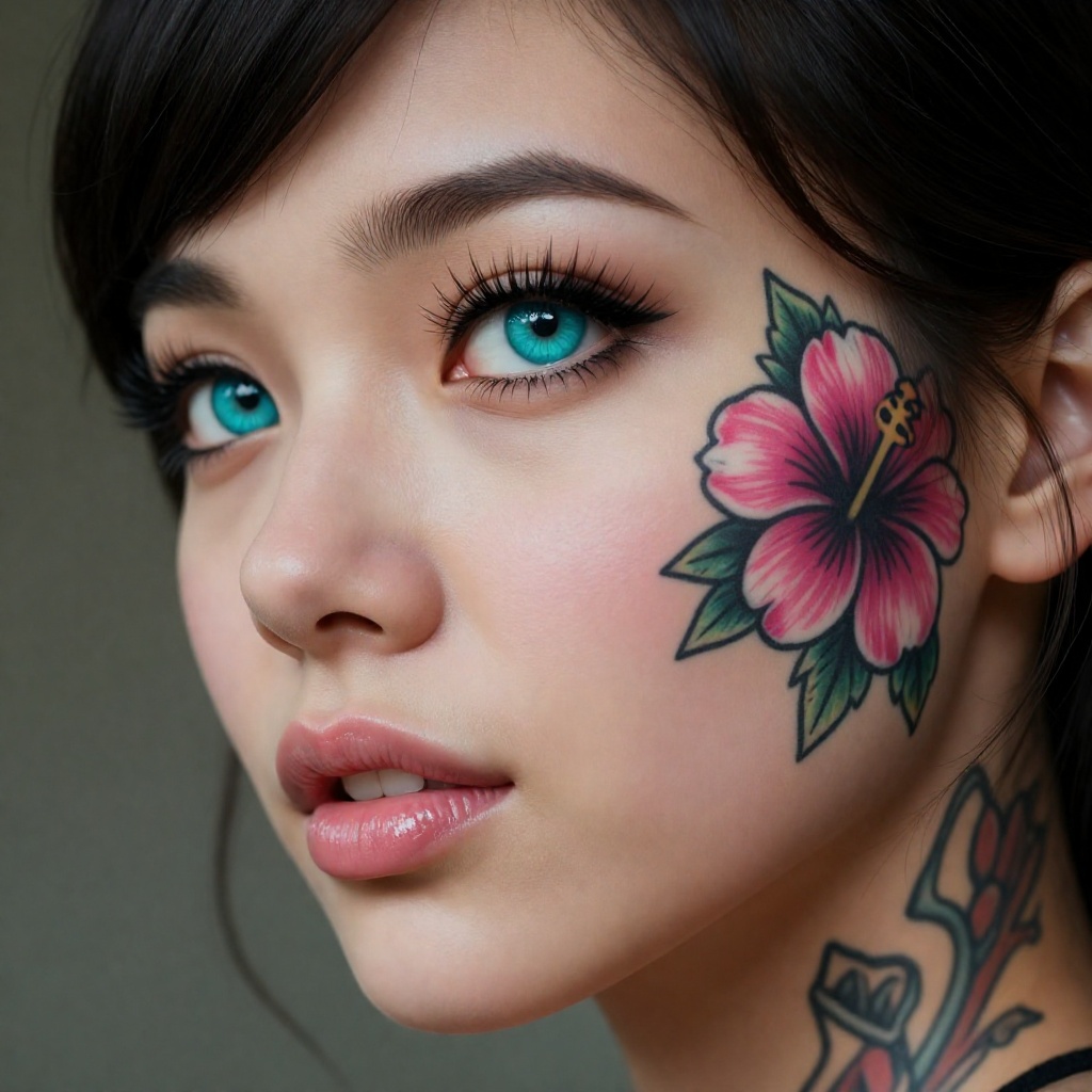 Hyperrealism,  extreme close-up Portrait of a beautiful,  stunning unique female character. She has large turquoise eyes f...