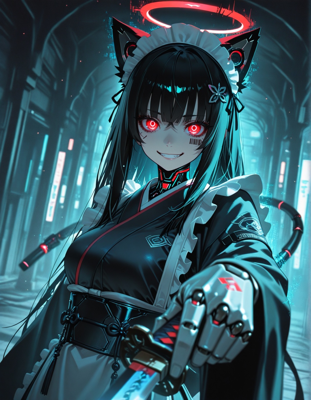 STYLE: anime×cyberpunk×dark fantasy×surreal×mecha,  glitch art,  chromatic aberration on Tensor.Art