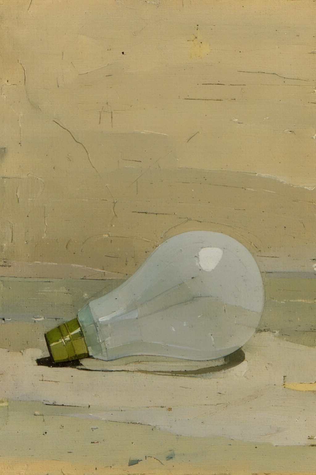 euanuglow2q painting. A light bulb lying on a surface,  with a greenish-blue base attached to it. on Tensor.Art