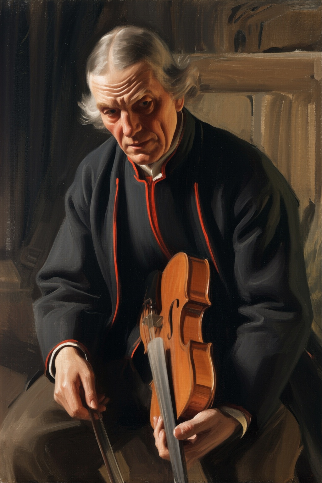 anderszorn2q painting. An elderly man with a stern,  contemplative expression,  a prominent forehead on Tensor.Art