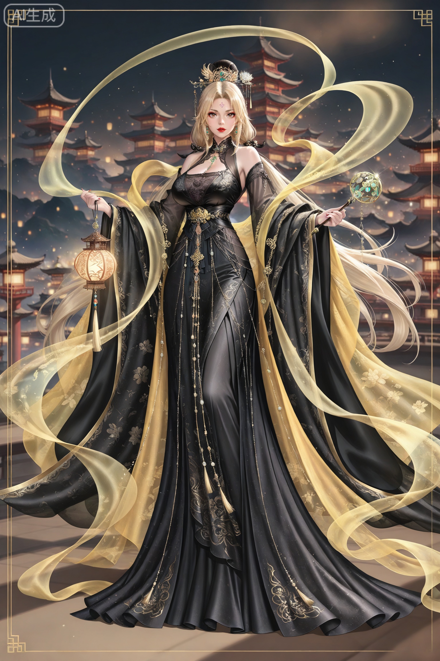 lvjing,dress,
 Tsunade,1girl,blonde hair,forehead mark,lipstick,brown eyes,looking at viewer,long hair,low twintails,(mature_female:1.1)
lvjing,1girl,dress,solo,full body,hair ornament,jewelry,chinese clothes,shawl,holding,earrings,bare shoulders,architecture,forehead mark,long sleeves,46,black dress,
depth of field,masterpiece,best quality,very aesthetic,alternate costume,alternate costume,2024,2023,perfect composition,ultra-detailed,extreme aesthetic,masterpiece,best quality,good quality,newest,year 2024,year 2023,very aesthetic,absurdres,looking_at_viewer,colorful,,lvjing,