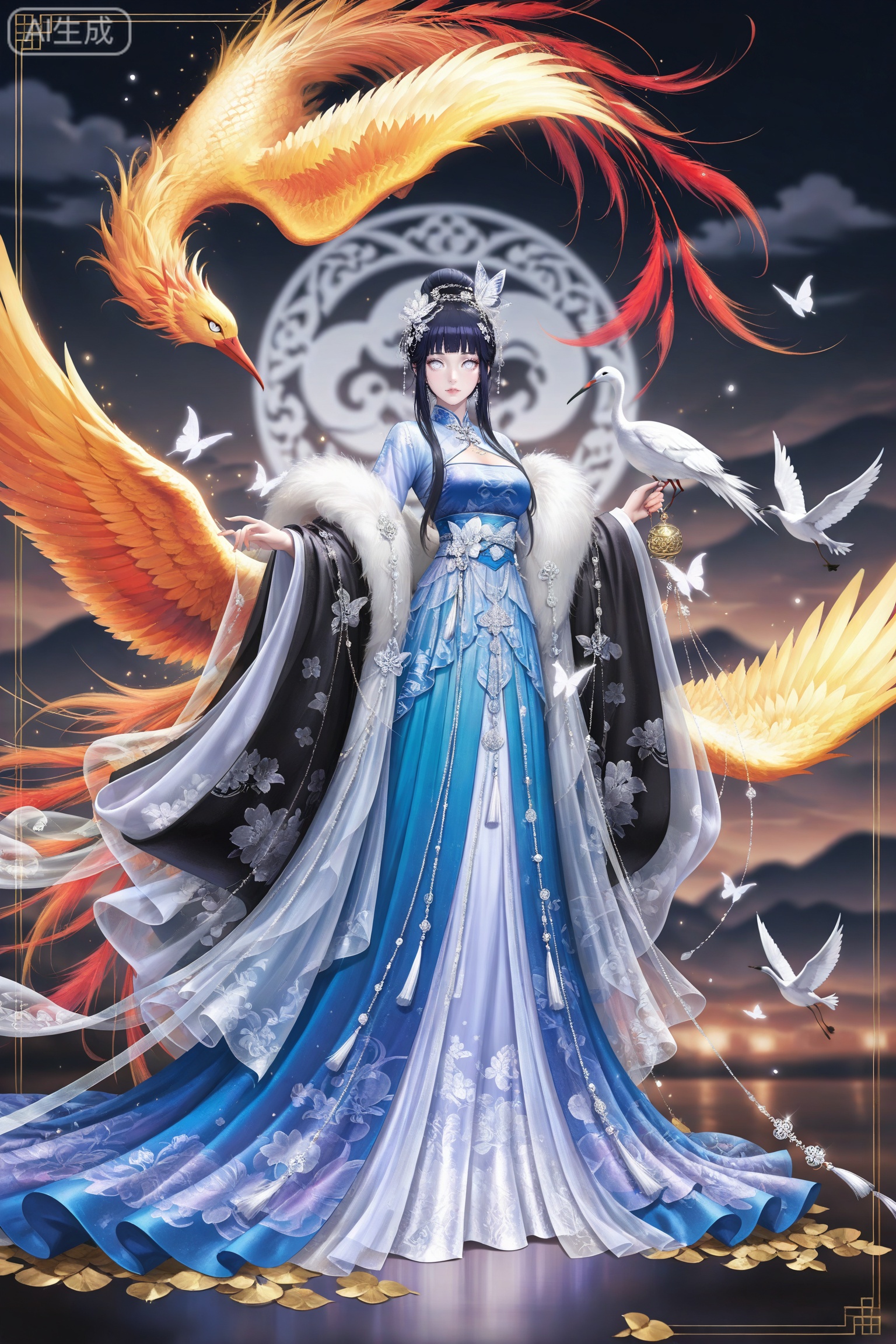 lvjing,dress,2girls,
hyuuga hinata Naruto,1girl,hyuuga hinata,solo,long hair,blunt bangs,black hair,(white eyes:1.3),no_pupils,
lvjing, 1girl, black hair, bird, dress, crane \(animal\), bug, solo, phoenix, hair ornament, butterfly, chinese clothes, full body, dragon, jewelry, hair bun, holding, 19
depth of field,masterpiece,best quality,very aesthetic,alternate costume,alternate costume,2024,2023,perfect composition,ultra-detailed,extreme aesthetic,masterpiece,best quality,good quality,newest,year 2024,year 2023,very aesthetic,absurdres,looking_at_viewer,colorful,,lvjing,