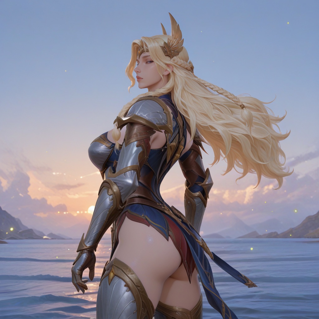 huge breasts,  looking at viewer,  hair in the wind on Tensor.Art