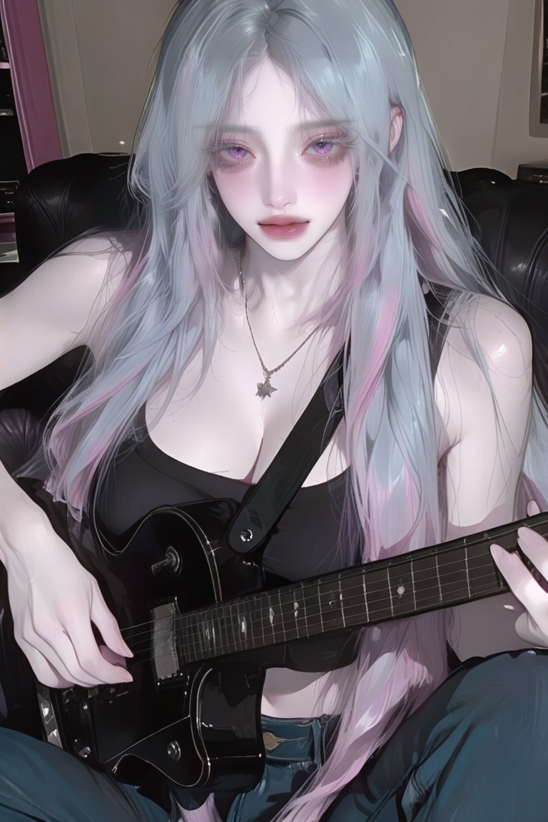 1woman solo half body ((light blue hair with pink ends)),  V-shaped face,  ((very long hair)) on Tensor.Art