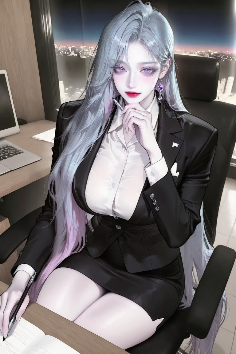 1woman solo half body ((light blue hair with pink ends)) ((very long hair)) (amethyst purple eyes) ((extra long thick shim...