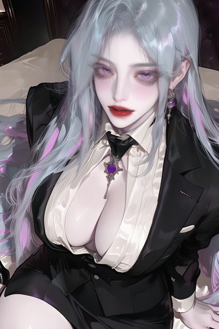 1woman solo half body ((light blue hair with pink ends)) ((very long hair)) (amethyst purple eyes) ((extra long thick shim...