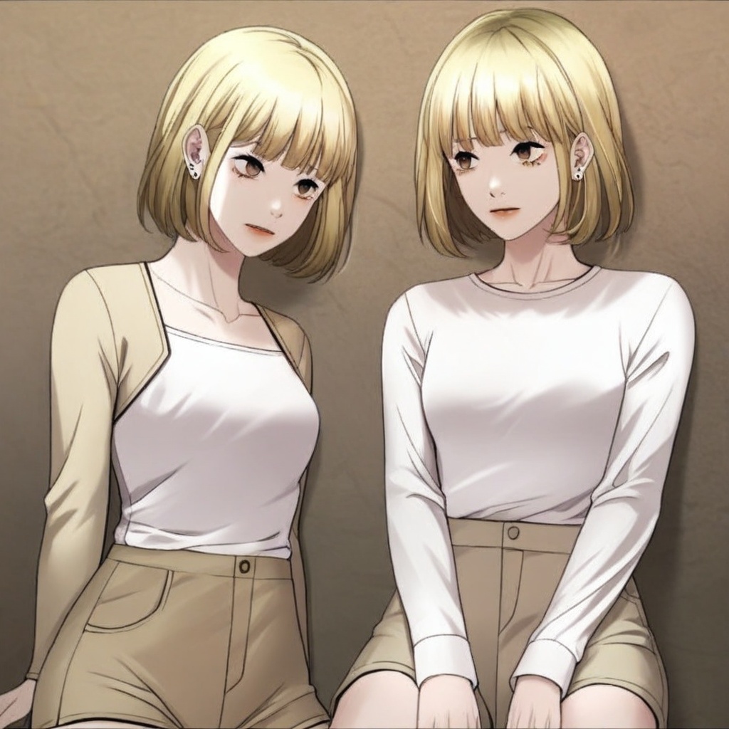 short hair,  bangs,  blonde hair on Tensor.Art
