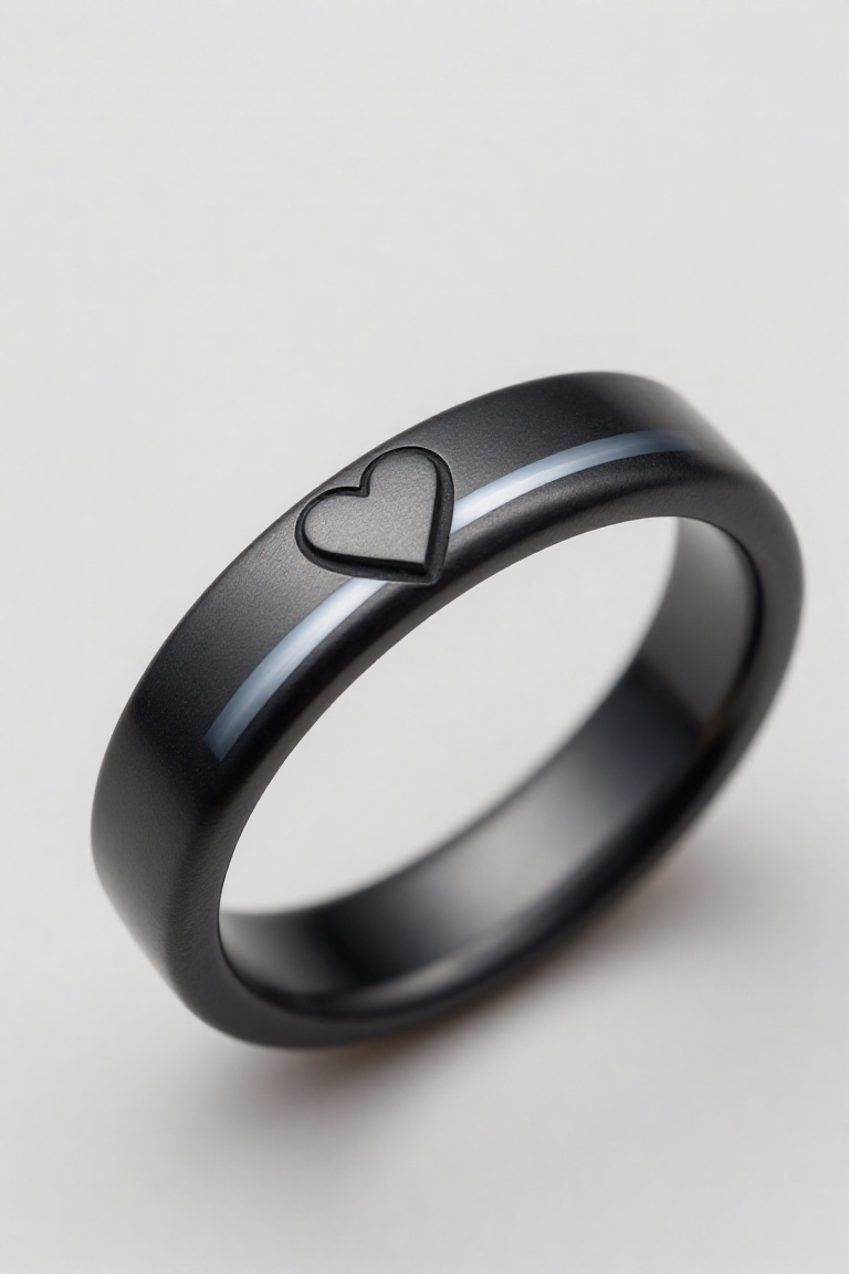 Highly detailed wedding ring. Black color,  it has a heart and a white streak on Tensor.Art