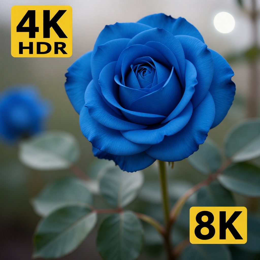 a blue roses ,  with a sad look. This should be a ((masterpiece)) with a ((best_quality)) in ultra-high resolution,  both...