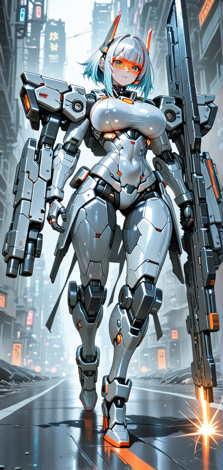 A futuristic humanoid-mech hybrid character with intricate mechanical details. The character has a sleek,  armored appeara...
