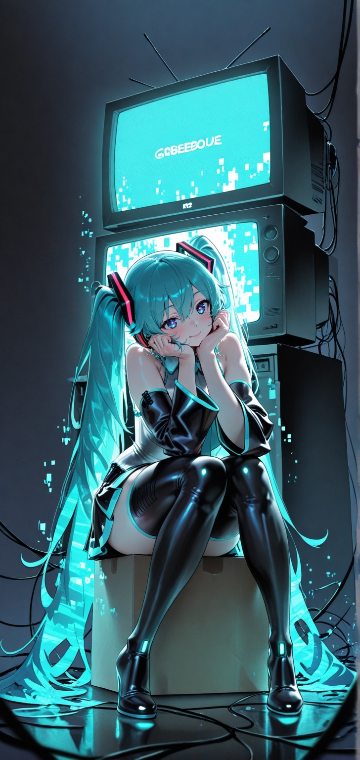 1girl,  hatsune miku,  sitting on Tensor.Art