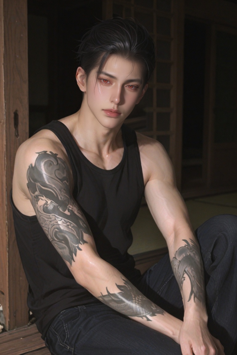 1boy,  solo,  **Jet Black slicked back hair** on Tensor.Art