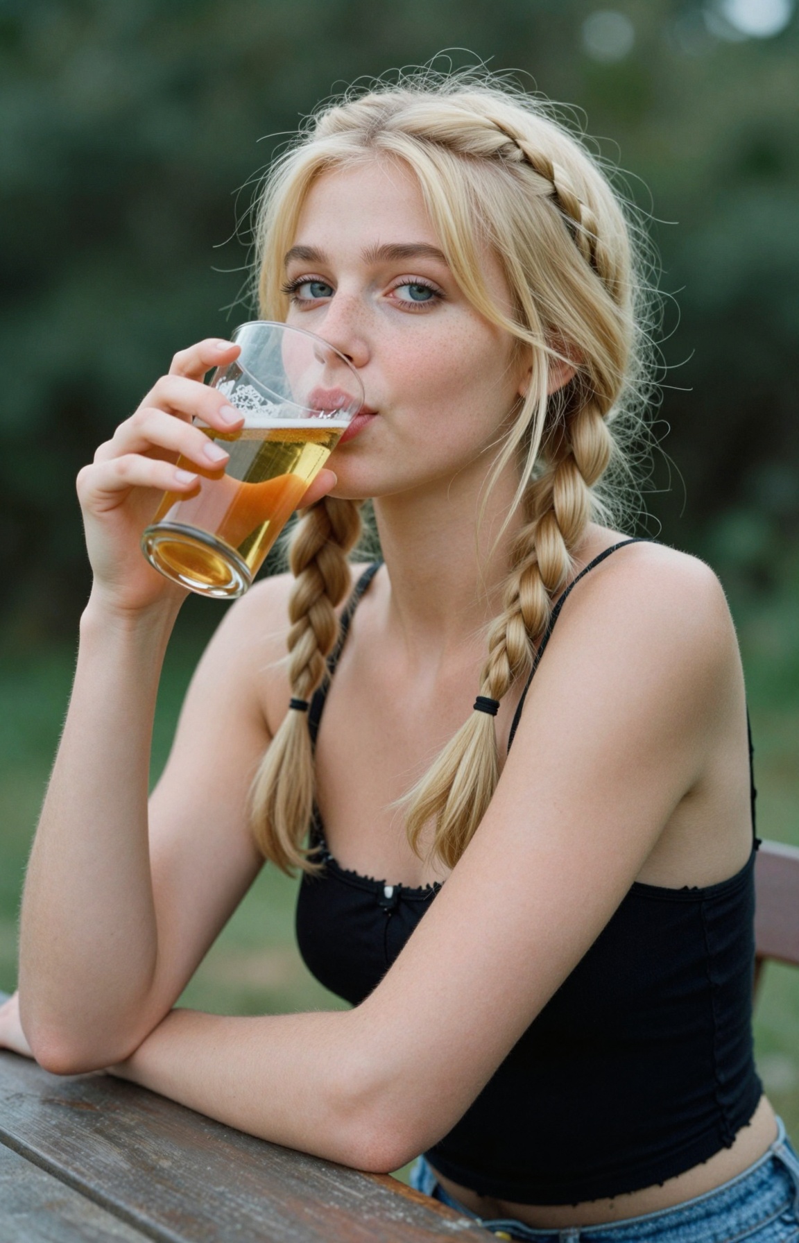 The image captures a young woman in her early twenties,  with a radiant and carefree aura,  embodying the vibrant spirit o...
