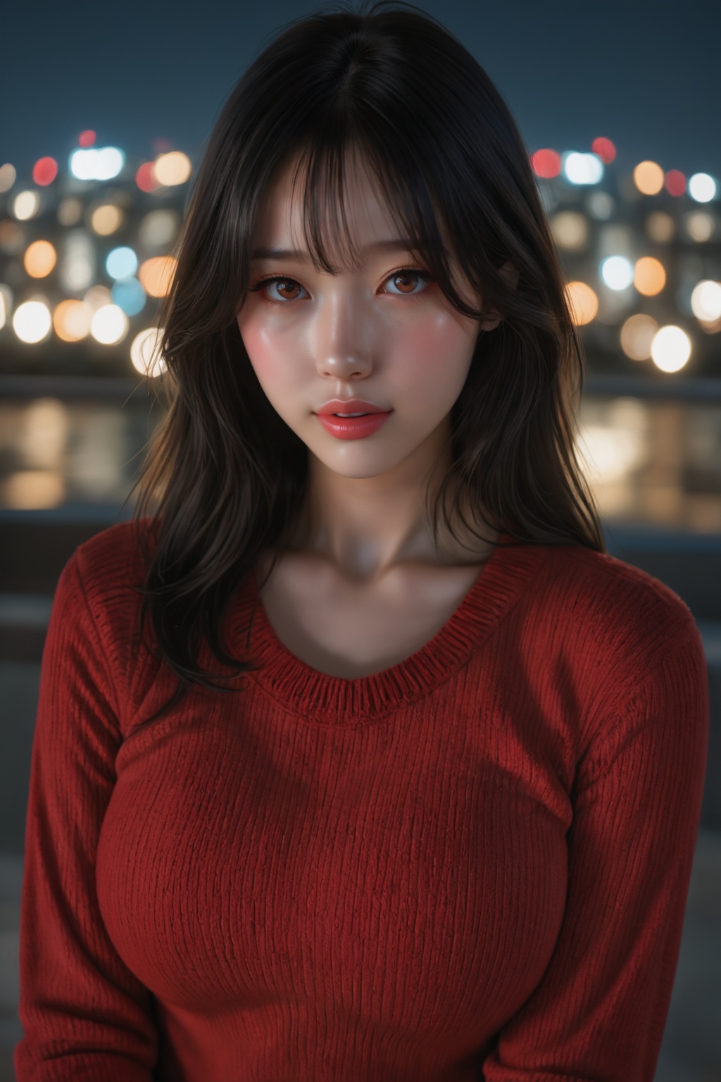 ........... black hair,  red sweater,  solo on Tensor.Art