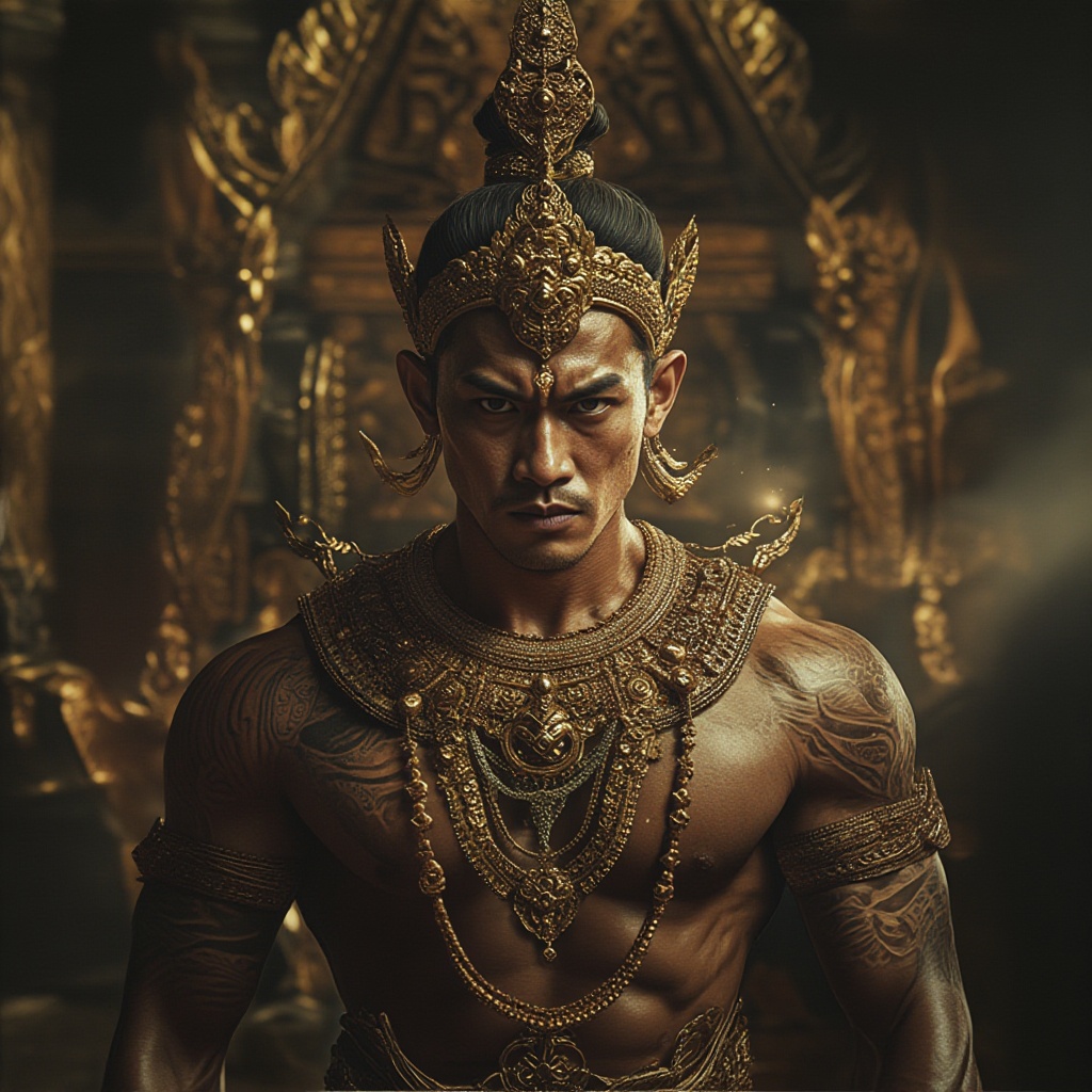 A muscular,  stern-faced man of Southeast Asian descent stands defiantly,  his gaze locked directly at the viewer on Tenso...