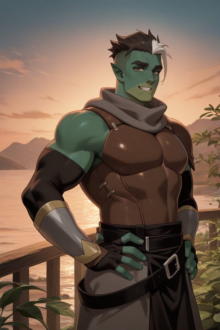 FjordStone_half-orc_1male focus,  black-white_FjordStone_hair,  yellow_fjordstone_eyes on Tensor.Art