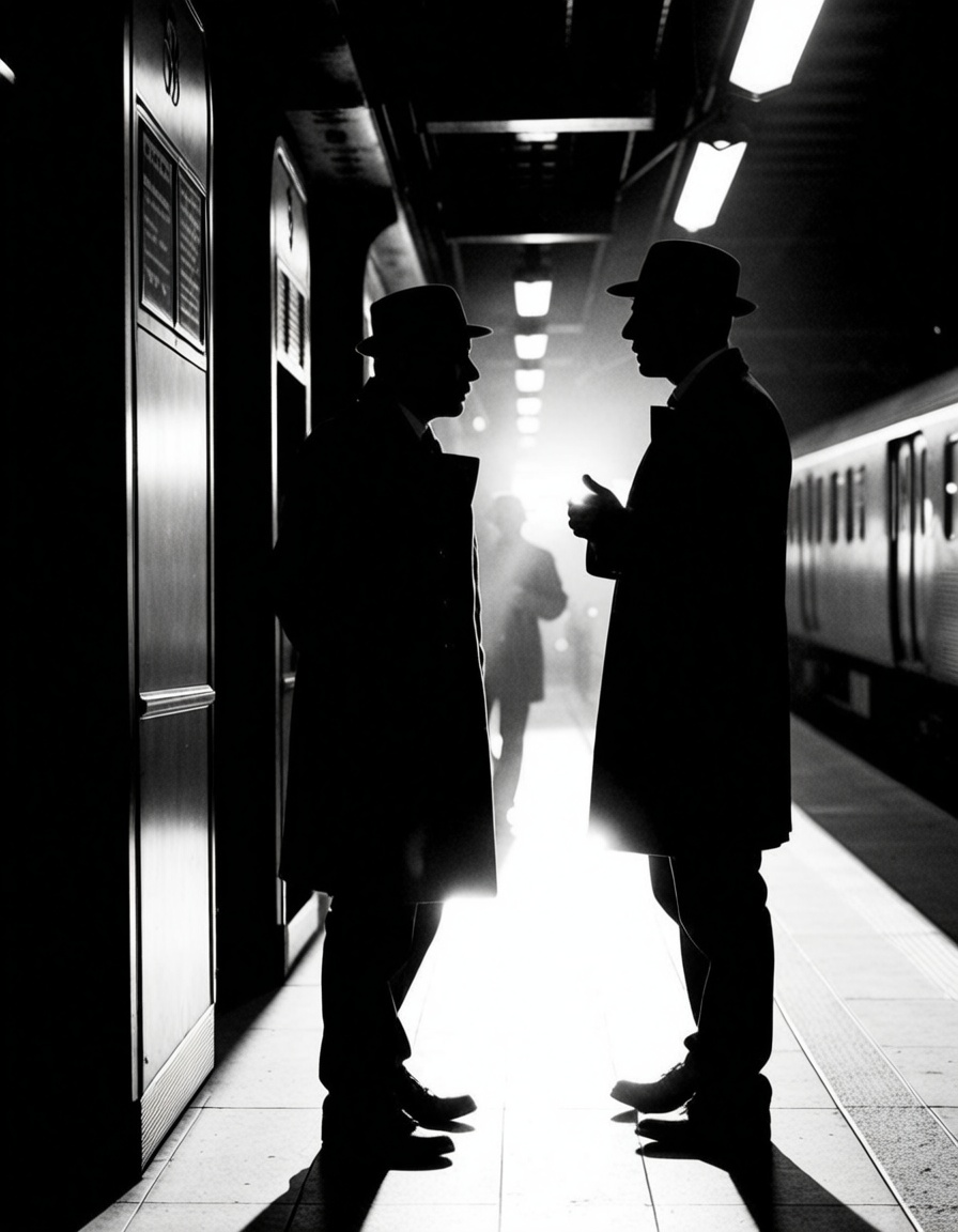 ehnoir3,  two men talking in the new york train station on Tensor.Art