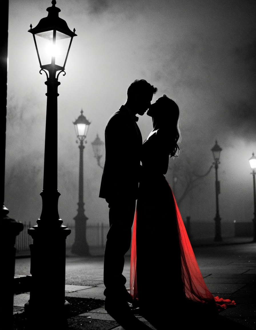 ehnoir3,  couple kissing under the lampost,  moonlight on Tensor.Art