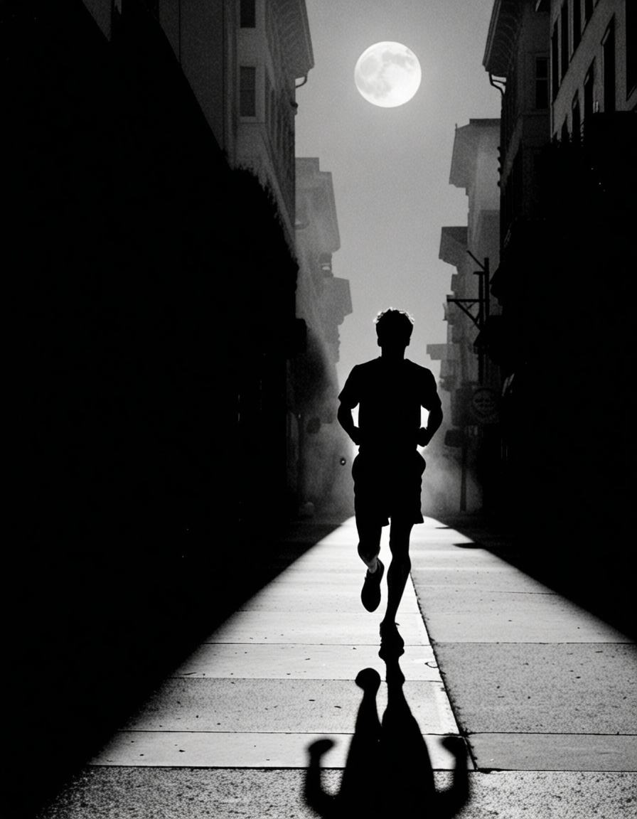 ehnoir3,  man running on the streets,  full moon on Tensor.Art