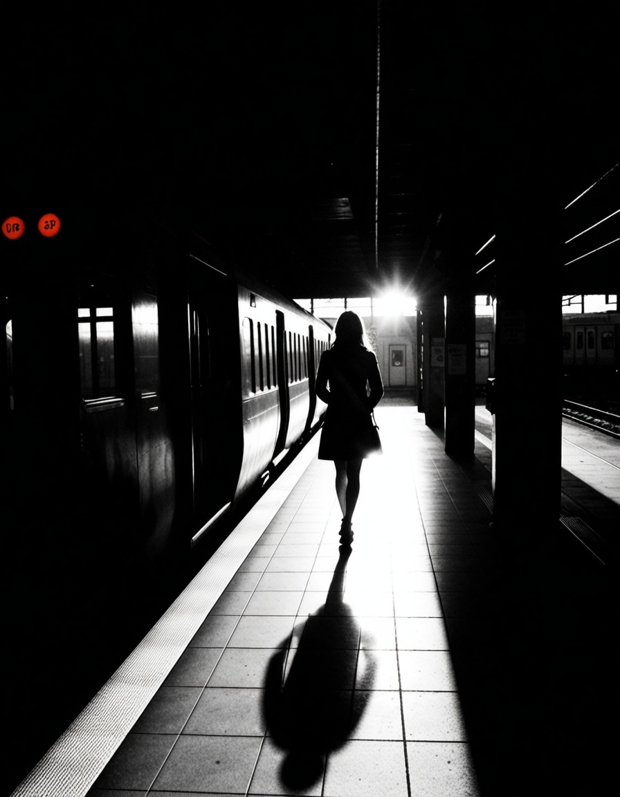 ehnoir3,  girl on a train station waiting for the train on Tensor.Art