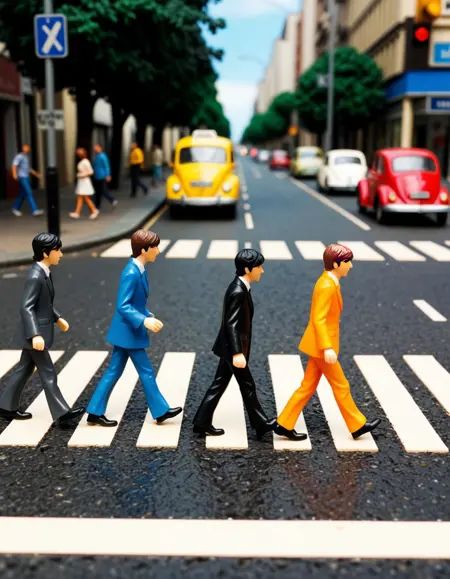 ehminiaturepeople,  ehevayrain,  the beatles crossing a zebra crossing on Tensor.Art