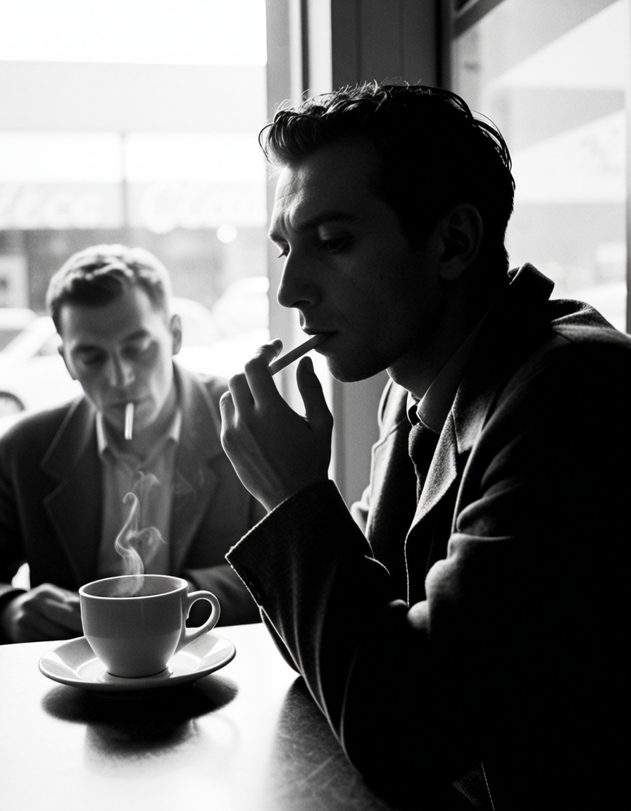 ehcartier,  p,  man smoking in a cafeteria on Tensor.Art