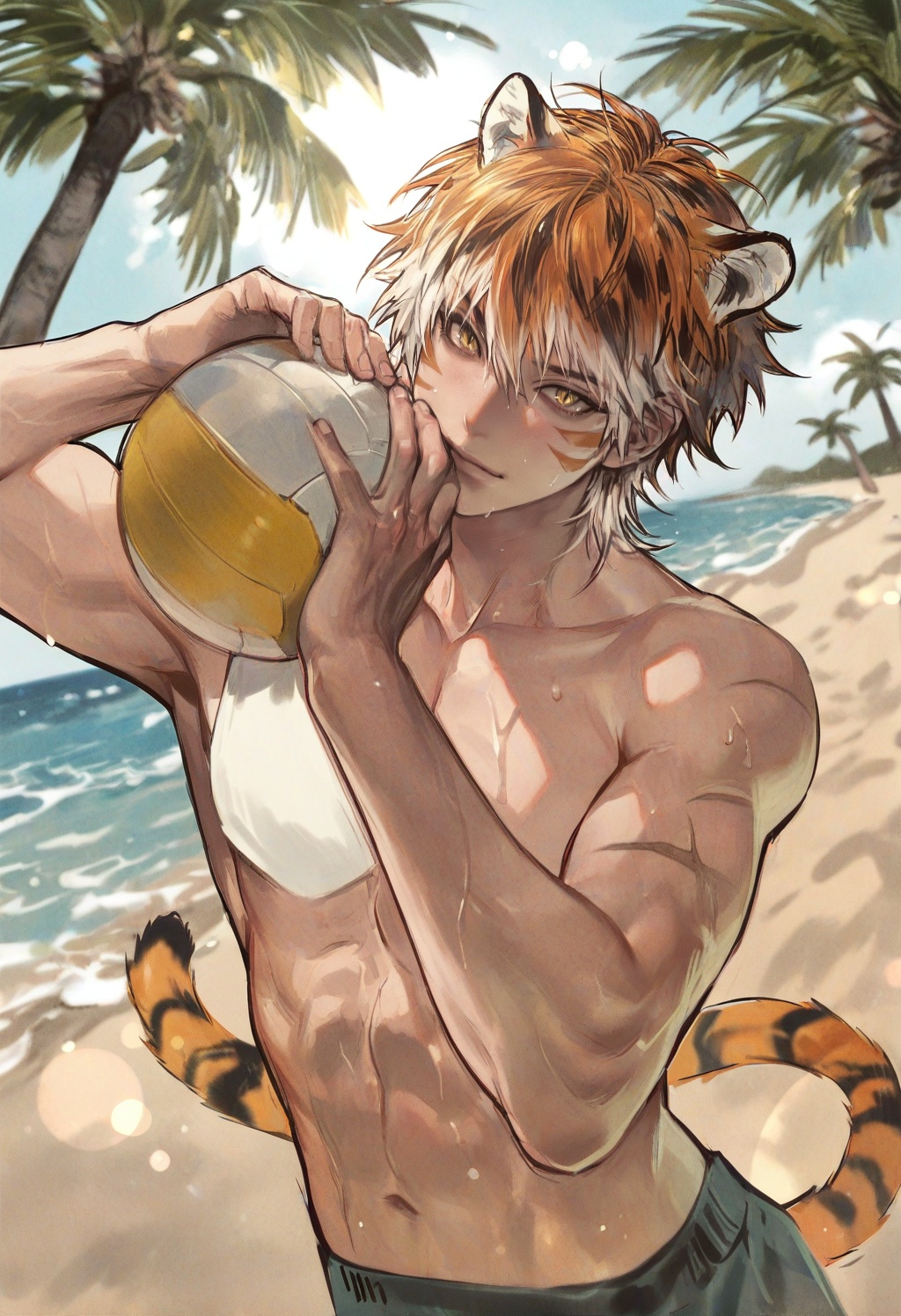 1boy,  male focus,  tiger ears on Tensor.Art