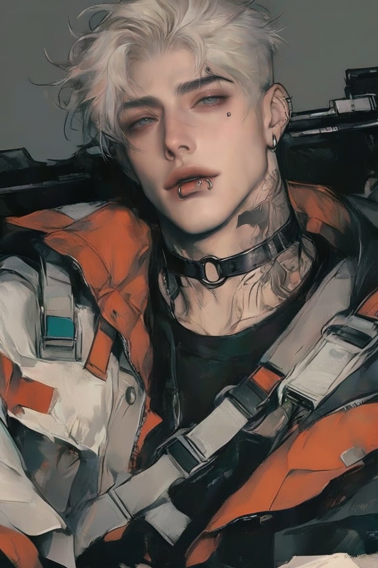 solo male character,  white-blond hair,  long and messy on Tensor.Art