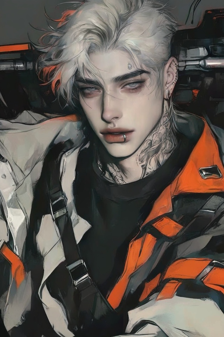 solo male character,  white-blond hair,  long and messy on Tensor.Art