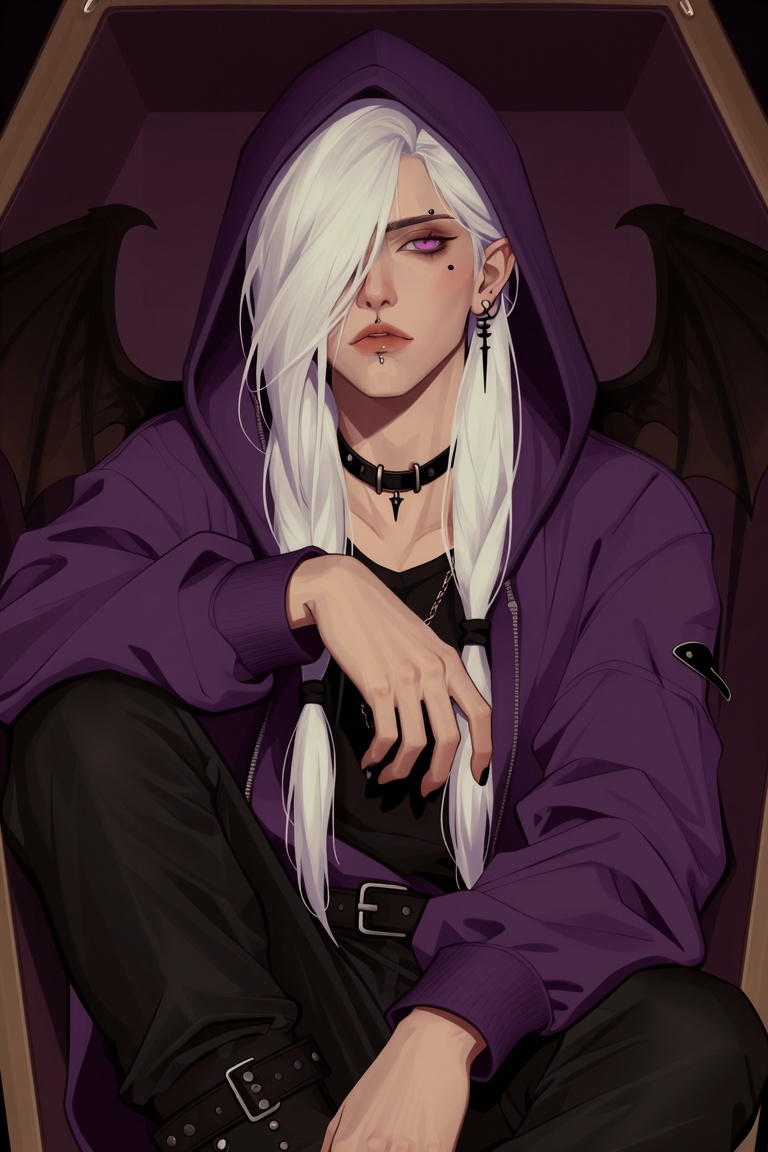 no_watermark,  a half-body image of a 1boy with bat wings,  black nails on Tensor.Art